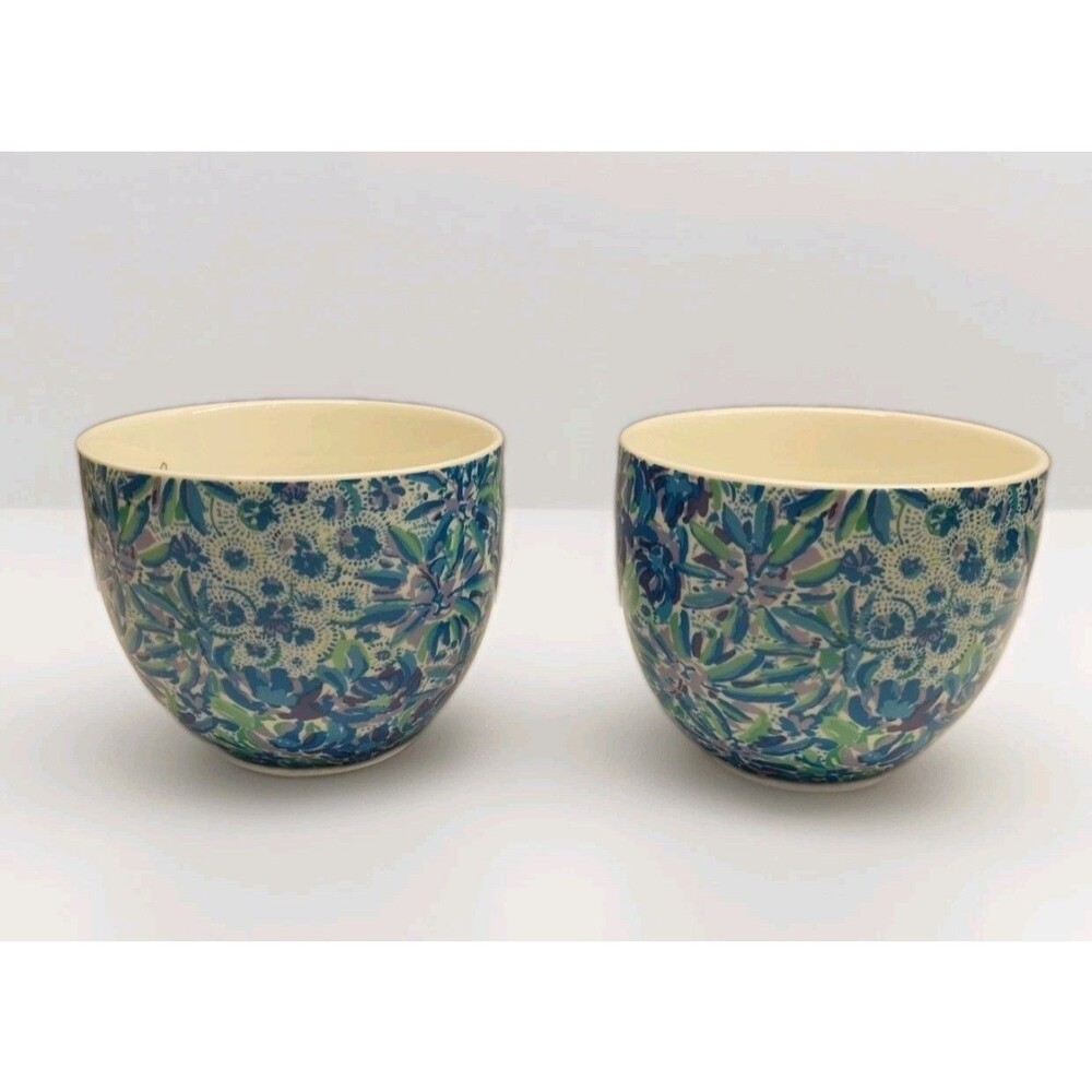 Lilly Pulitzer Hidden Lion Blue Tropical 16oz Oversized Coffee Mugs Set of 2 - Picture 6 of 10